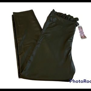 BOOHOO Olive Stretch Leggings With Ruffle Waist Women's Size 14 NWT